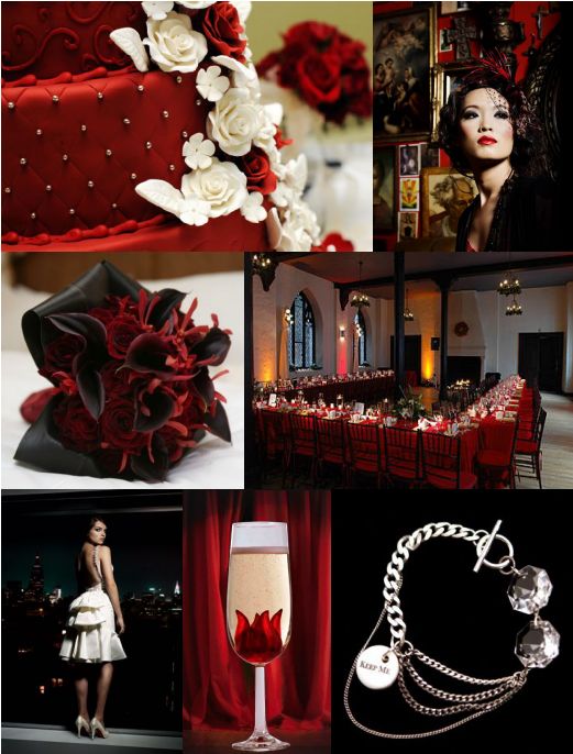 Here are some ideas for a black & white wedding, with accent of red.